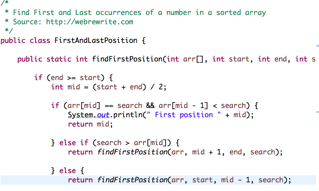 Find First And Last Position Of A Number In A Sorted Array Java Code