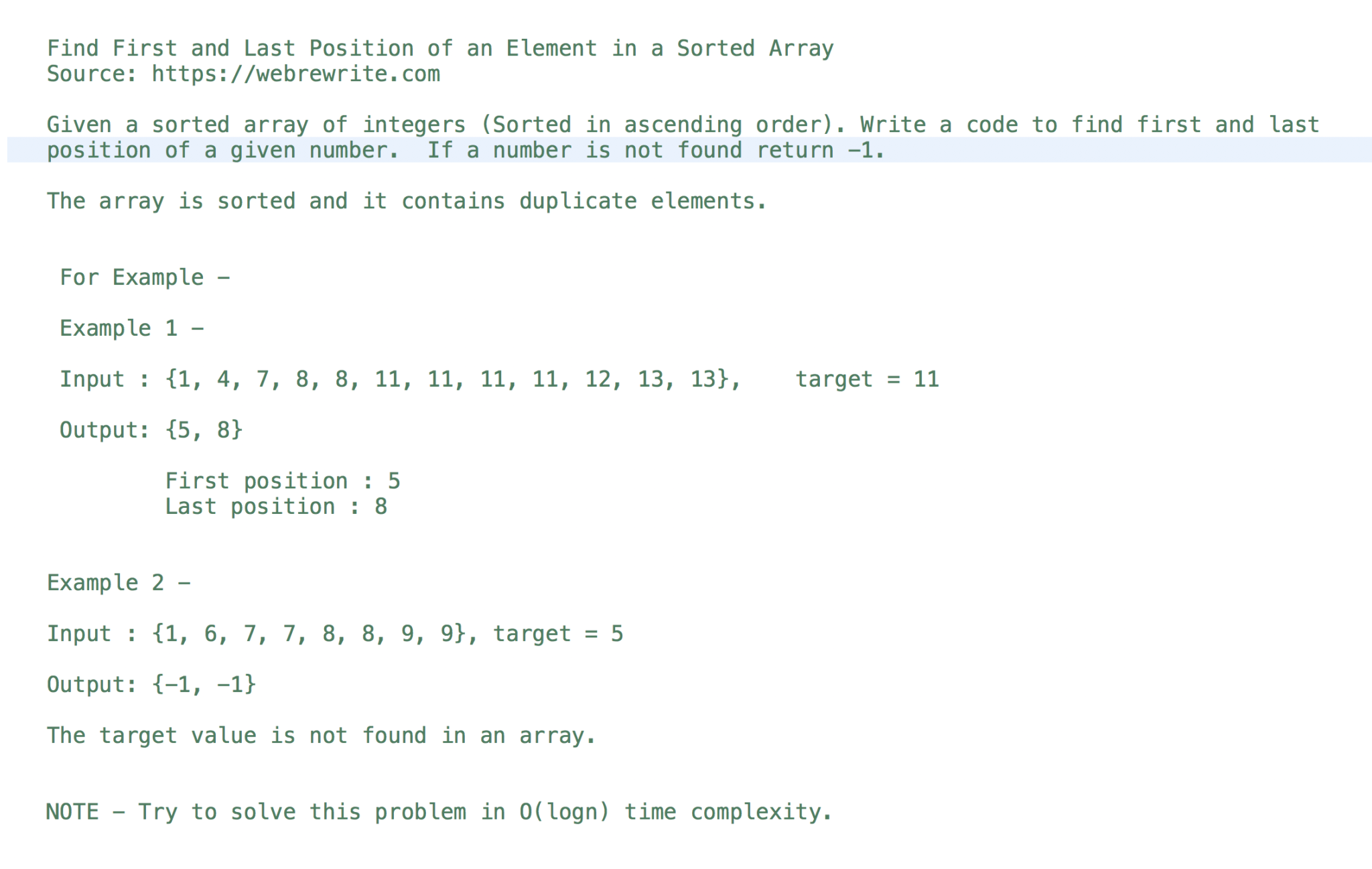 Find First And Last Position Of Element In Sorted Array Java Code Find First And Last Position Of Element In Sorted Array Java Code
