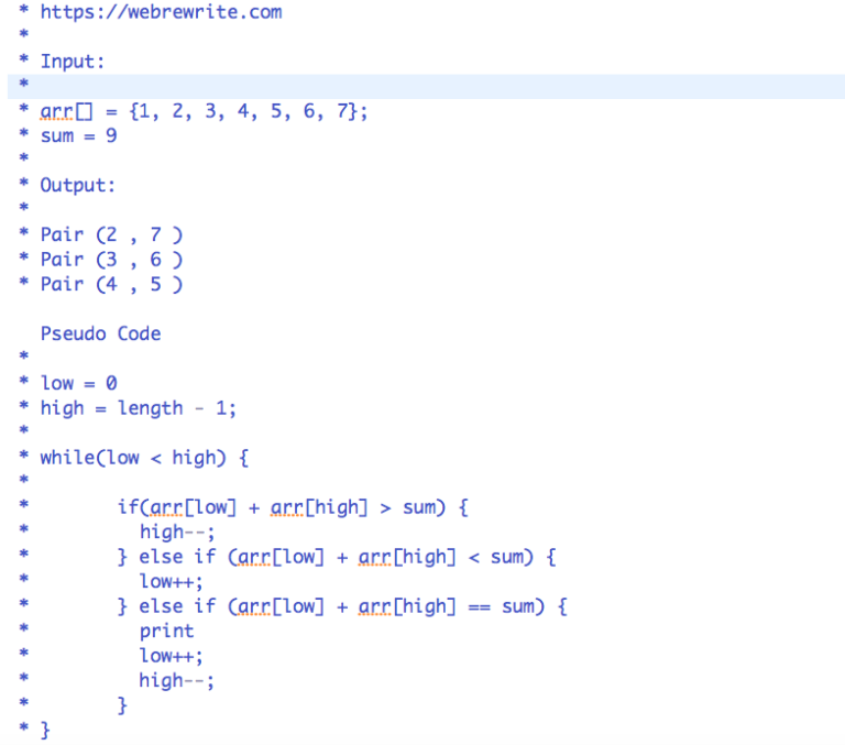 find-pairs-with-given-sum-in-a-sorted-array-java-code