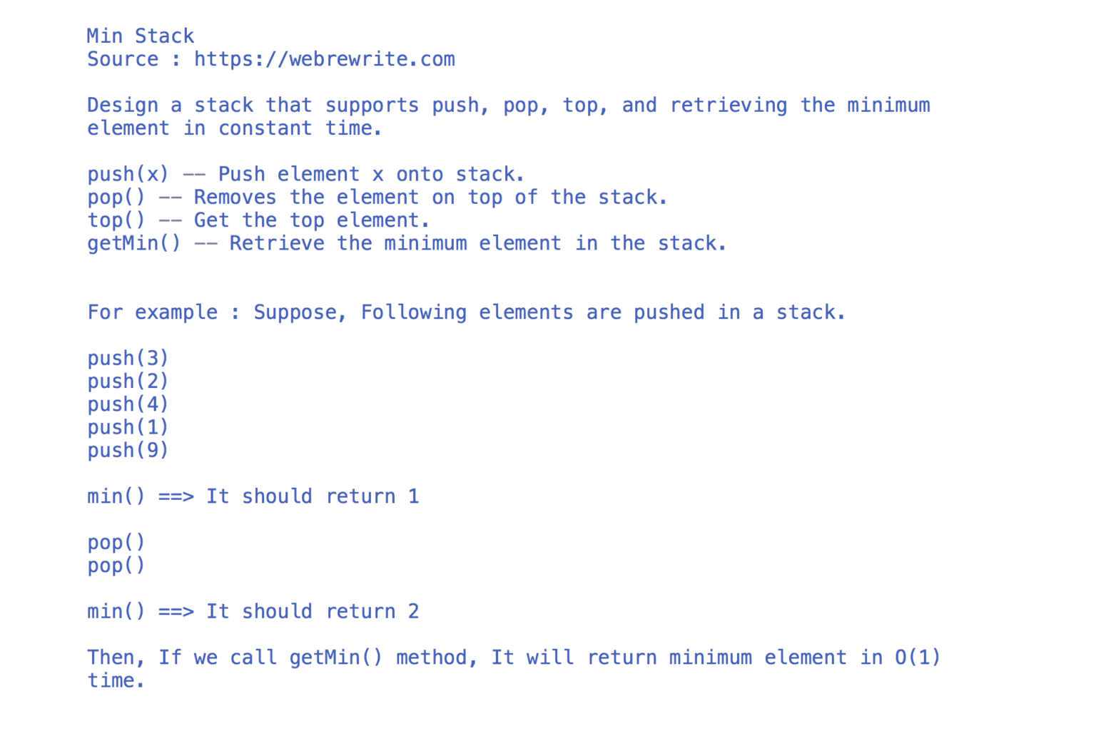 Get Minimum Element From Stack in O(1) | Min Stack