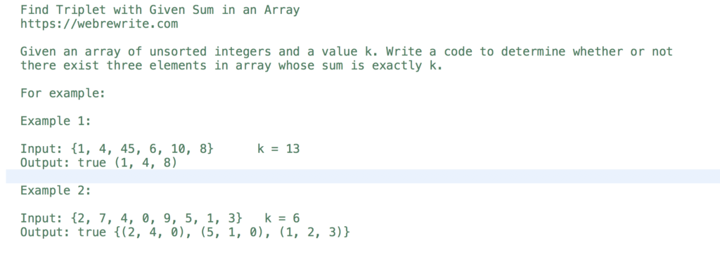 Find Triplet with given sum in an array