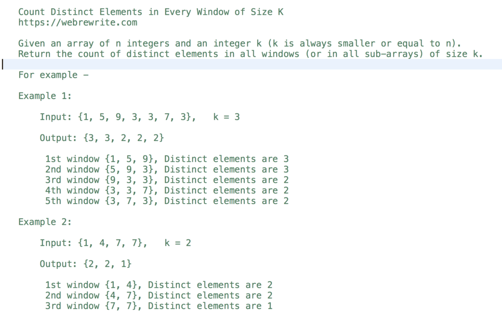 Count Distinct Elements in Every Window of Size K
